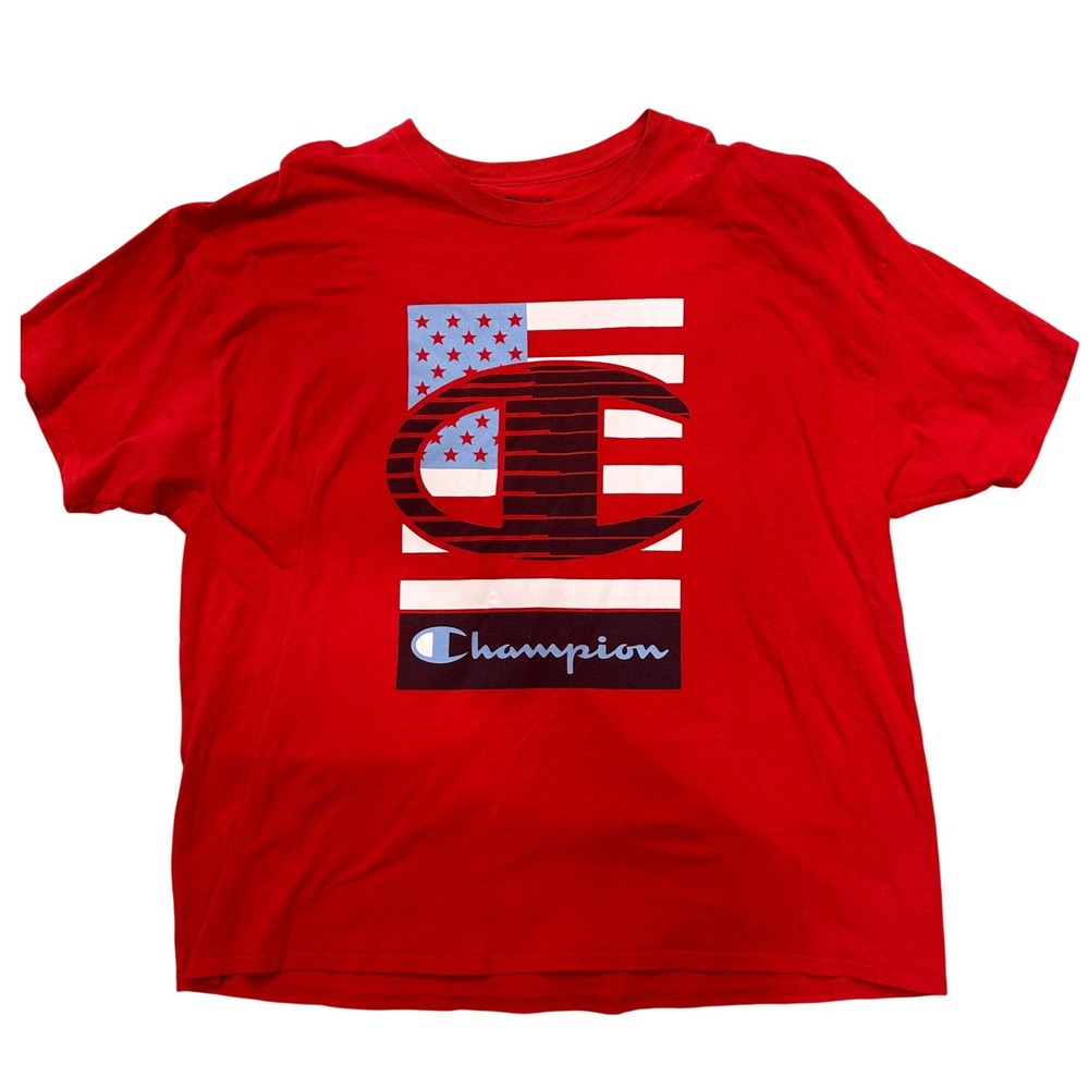 Champion Mens Red‎ Patriotic T-Shirt American Flag Logo 3XL Cotton Short Sleeve